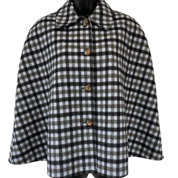 NEW MICHAEL KORS Collection Blue Plaid Button Up Short Cape 4 Small - Picture 1 of 8